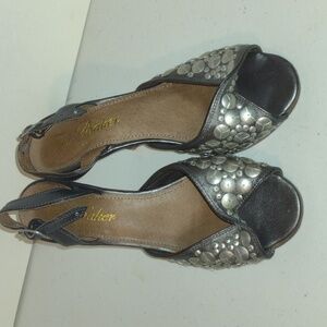 Ted Baker grey leather studded peep toes shoes size 7